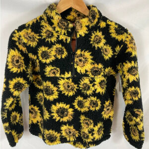 NWT Treasure & Bond Girls Fleece Black Yellow Sunflower Pullover size M 8/10
